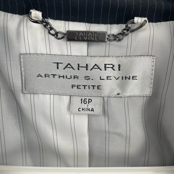 Tahari ASL Petite Pin Striped Tie Button Front Lined Suit Blazer Jacket Office - Picture 5 of 11